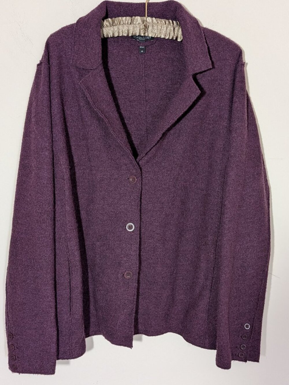EILEEN FISHER BOILED 100% MERINO WOOL SHAPED SWEATER JACKET Sz 3X Dark Burgundy